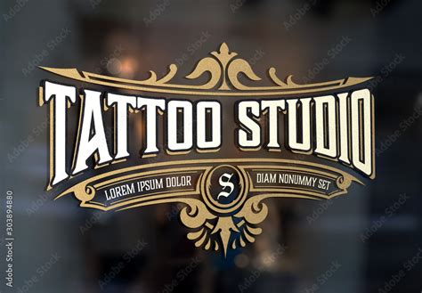 Vintage Tattoo Logo with Gold Elements Stock Template | Adobe Stock