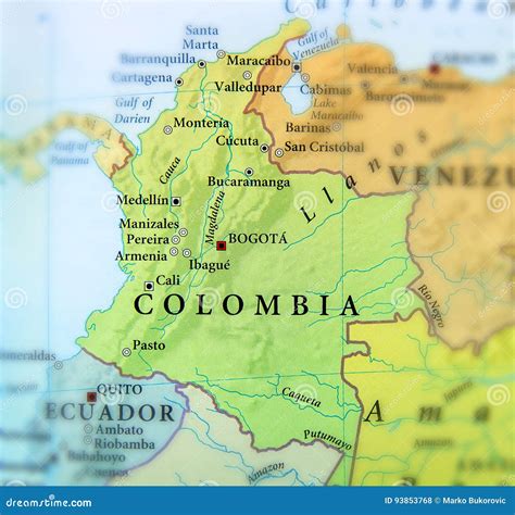 Geographic Map of Columbia Countries with Important Cities Stock Photo - Image of colombia ...