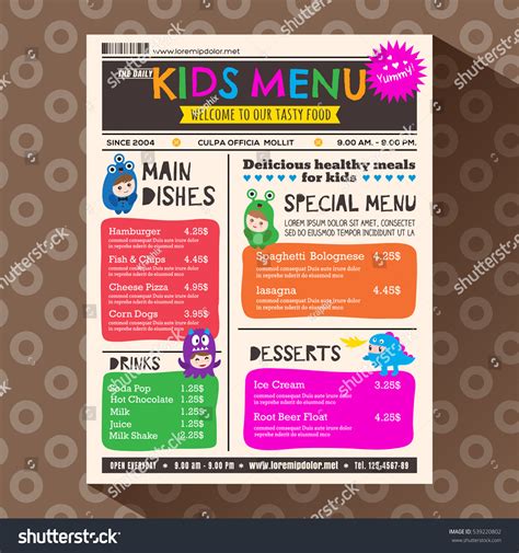 Cute Colorful Vibrant Kids Meal Restaurant Stock Vector (Royalty Free) 539220802 | Shutterstock