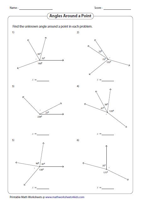 Pairs of Angles Worksheets