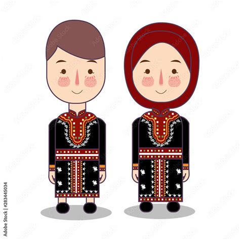 Aceh gayo traditional national clothes of Indonesia. Set of cartoon ...