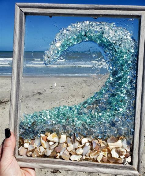 Crushed glass beach wave | Sea glass window art, Glass window art, Sea glass art projects