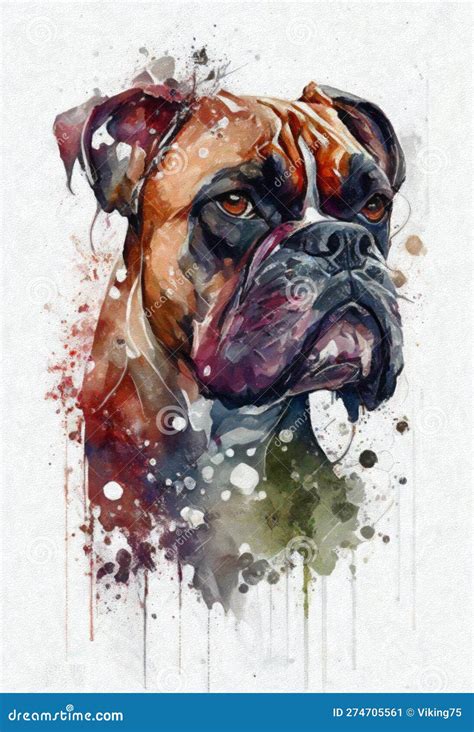 Watercolor Portrait of a Boxer Dog. Watercolor Painting Illustration ...