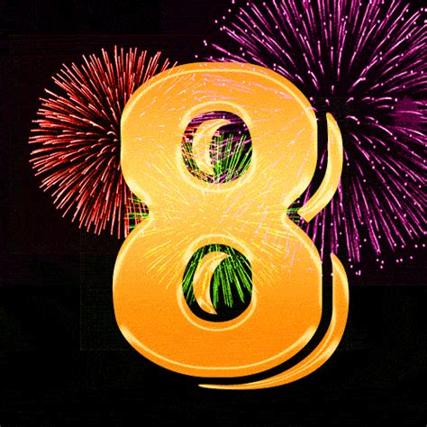 Number 8 GIF. Golden number 8 and animated fireworks. | Funimada.com