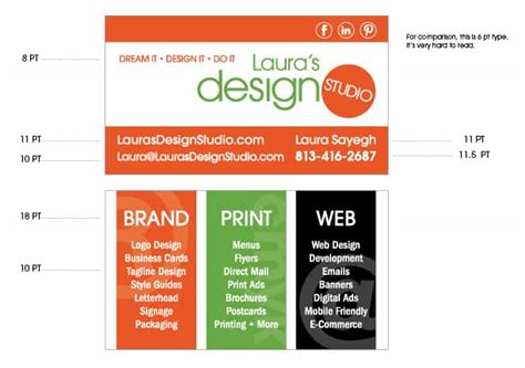 Graphic Design Mistake #6 – Using small fonts on your business card - Laura's Design Studio