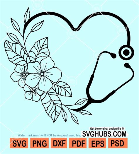 Floral heart stethoscope svg, nurse stethoscope svg, nurse life svg, nurse svg, stethoscope svg