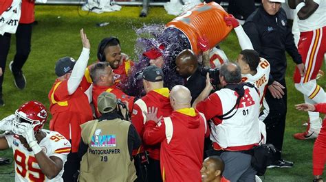 2023 Super Bowl Gatorade Color: Andy Reid Doused in Purple Gatorade