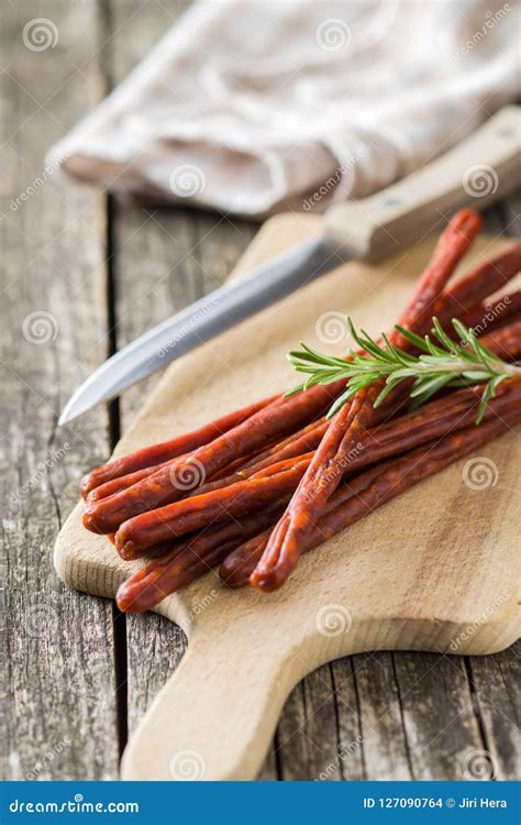 Sausage sticks snack. stock photo. Image of lunch, fresh - 127090764