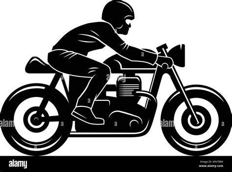 Cafe Racer silhouette isolated on white / Motorcycle rider / Vintage t ...