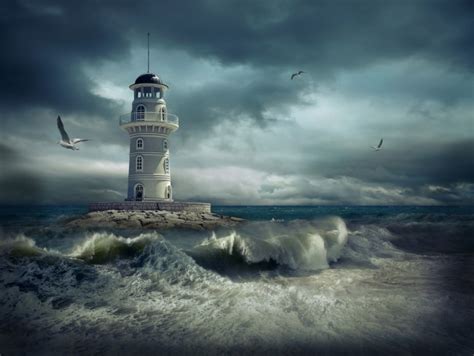 Lighthouse In The Storm Wallpaper Wall Mural