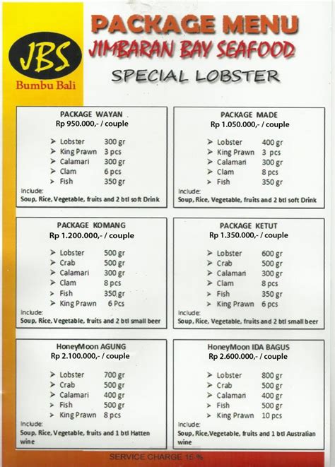 jimbaran seafood menu