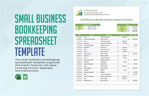 Small Business Bookkeeping Spreadsheet Template in MS Excel, Google ...