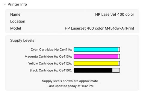 Check a printer’s ink levels using your Mac - Apple Support