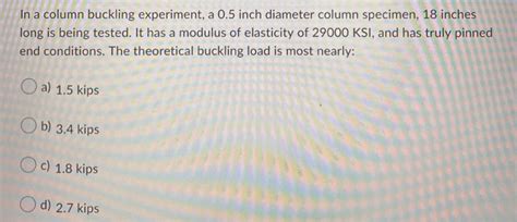 Solved In a column buckling experiment, a 0.5 inch diameter | Chegg.com