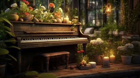 Premium AI Image | A piano in a living room with a flower arrangement on the table.