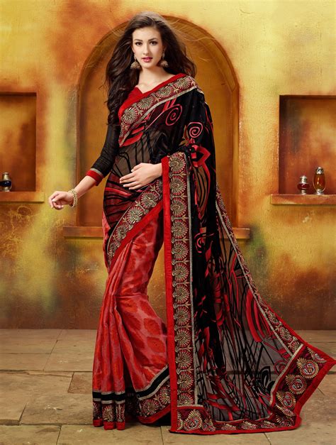 combination of black red sarees - Google Search | Saree designs, Party wear sarees, Black and ...