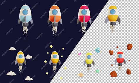 Premium PSD | Space rocket launch 3d model collection