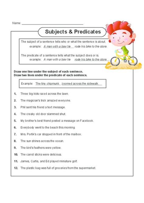 Simple Subject And Predicate Worksheets