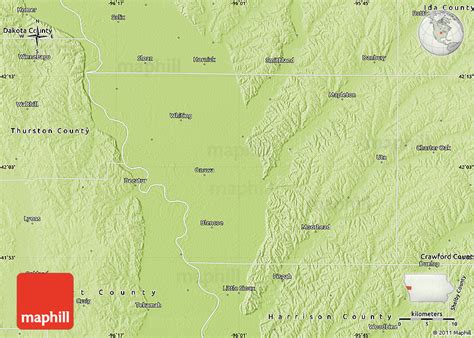 Physical Map of Monona County