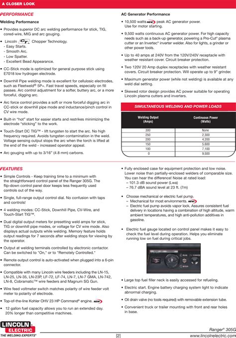 Lincoln Electric Ranger 305G Users Manual Engine Driven Welders