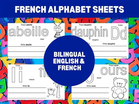 French Alphabet Worksheets Downloadable Printable Bilingual - Etsy