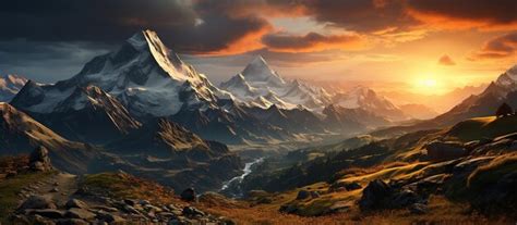 Premium Photo | Mountain landscape at sunset Panoramic view of the ...