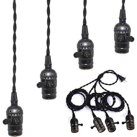 JKLcom Vintage Triple Light Socket Pendant Hanging Light Cord Plug-in ...