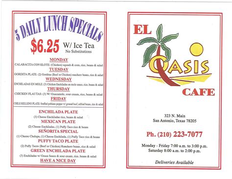 Oasis Cafe Menu, Menu for Oasis Cafe, Central Business District, San Antonio - Urbanspoon/Zomato