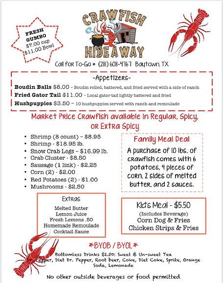 MENU | Crawfish Hideaway | United States