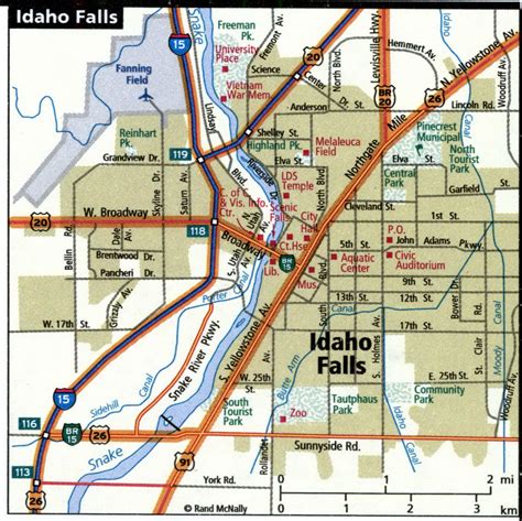 Idaho Falls city road map for truck drivers area town toll free highways map - USA