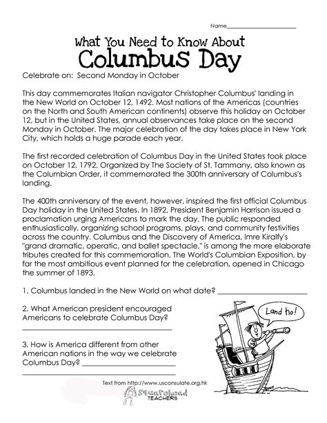 Free Printable Worksheets Christopher Columbus – Learning How to Read