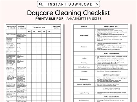 Daycare Cleaning Checklist Printable, Keep A Nice & Tidy Child Care Center, Ensure Your ...