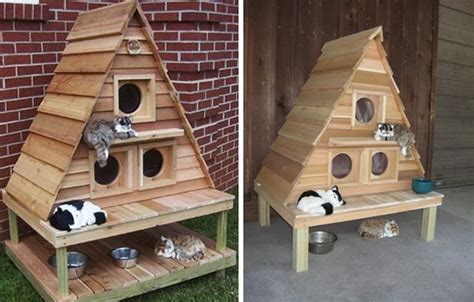 Cat Cottage Triplex by Blythe Wood Works comfortably houses three to six cats, complete with ...