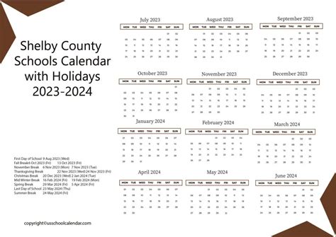 Shelby County Schools Calendar with Holidays 2023-2024