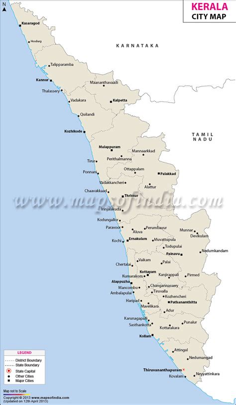 Cities in Kerala, Kerala City Map