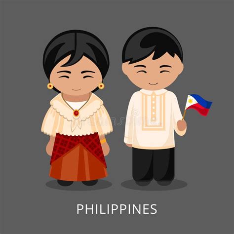 Filipinos En Vestido Nacional Con Una Bandera Ilustración del Vector - Ilustración de cabrito ...