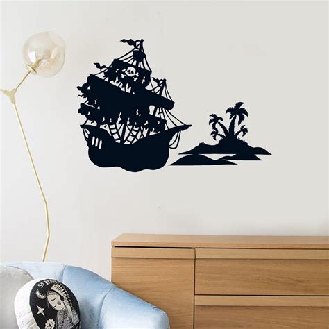 Vinyl Wall Decal Pirate Ship Island Boys Kids Room Creative Decoration ...