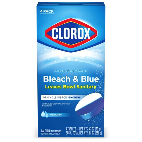 Clorox Ultra Clean Toilet Tablets Bleach & Blue, Rain Clean Scent 2.47 Ounces Each, 4 Count ...