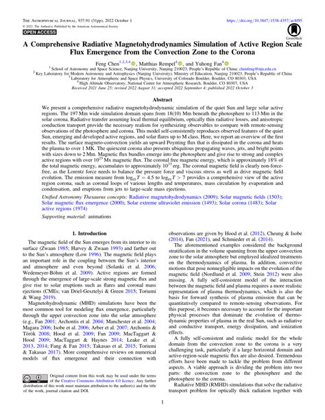 (PDF) A Comprehensive Radiative Magnetohydrodynamics Simulation of Active Region Scale Flux ...