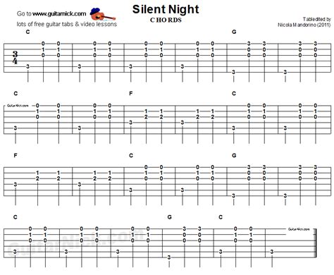 SILENT NIGHT Easy Guitar Tab: GuitarNick.com