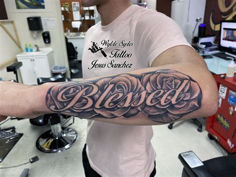 "Blessed" with Roses Tattoo | Forearm tattoo women, Forearm tattoo, Blessed tattoos