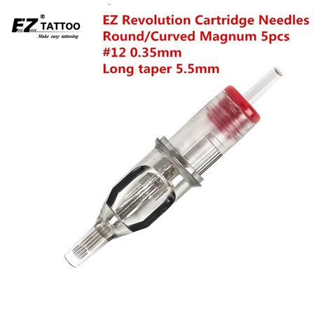 EZ Revolution Cartridge Tattoo Needles Curved Magnum #12 0.35mm Long Taper 5.5mm for Cartridge ...