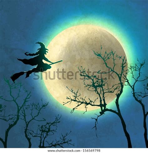 Witch Flying Past Moon Stock Vector (Royalty Free) 156569798 | Shutterstock