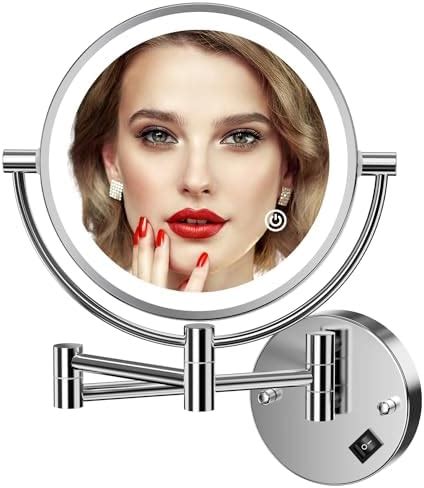 Auxmir Wall Mounted Lighted Makeup Mirror, AC Plug, 8" Double Sided 1X ...