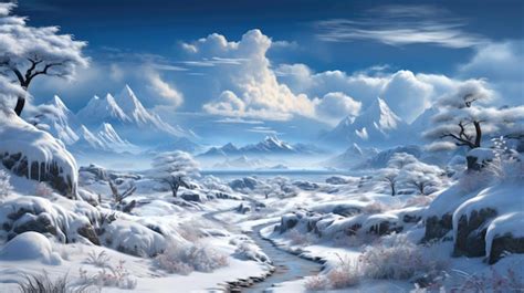 Premium AI Image | Hyperrealistic fantasy snowy tundra landscape