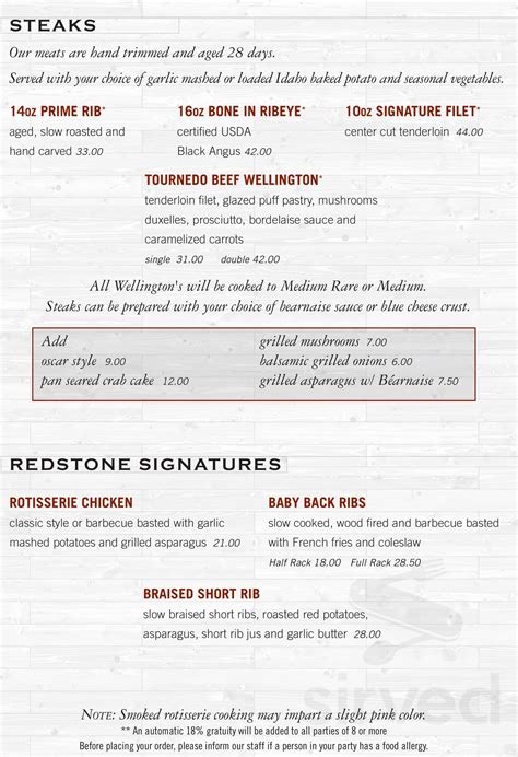 Redstone American Grill menu in Maple Grove, Minnesota, USA