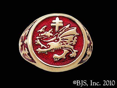 Order of the Dragon Vlad the Impaler Dracula Embellished Sigil Ring With Colored Enamel in 14k ...