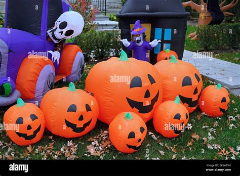 Inflatable Halloween decorations in front yard of home Stock Photo - Alamy