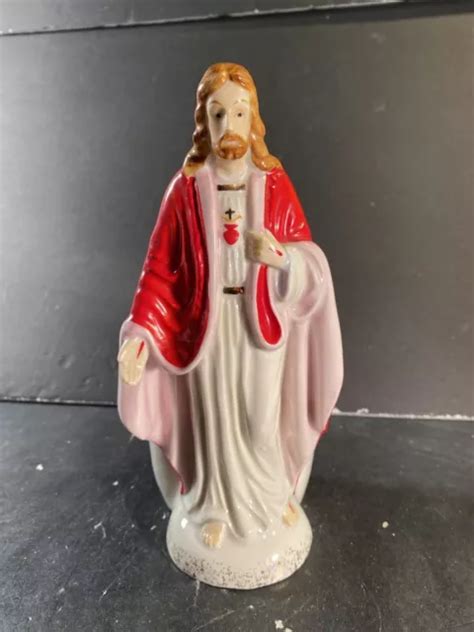SANMYCO VINTAGE CERAMIC Sacred Heart of Jesus Flower Vase/Pencil Holder $19.99 - PicClick