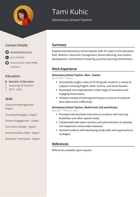 Elementary School Teacher CV Example for 2023 (Skills & Templates)